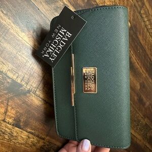 Badgley Mischka Dark Green Clutch with Gold Detail